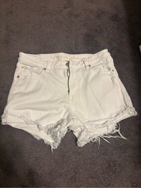 American Eagle Outfitters White Frayed Hem Denim Shorts